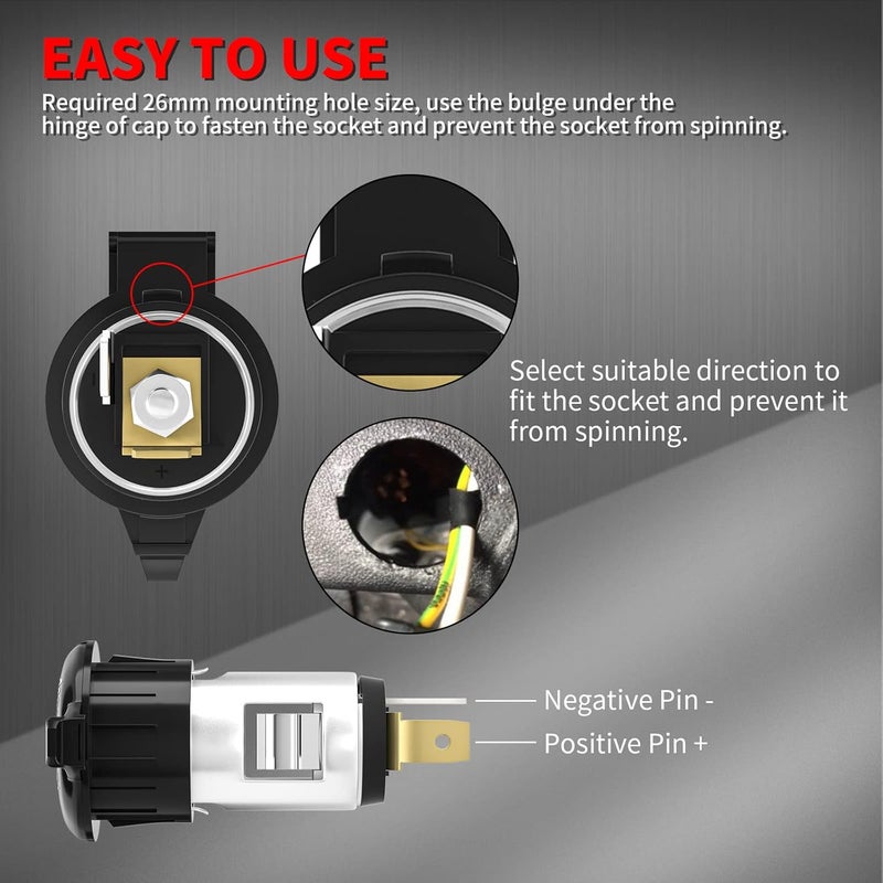 DAIERTEK Cigarette Lighter Socket DC 12V Car Cigarette Lighter 12 Volt Female Power Outlet Socket Replacement with Cover Wiring Harness for Automotive Truck RV Boat Motorcycle - Image 5